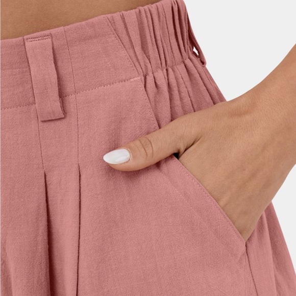 Halara High Waisted Side Pocket Wide Leg Solid Palazzo Casual Cotton Pants - Picture 4 of 9